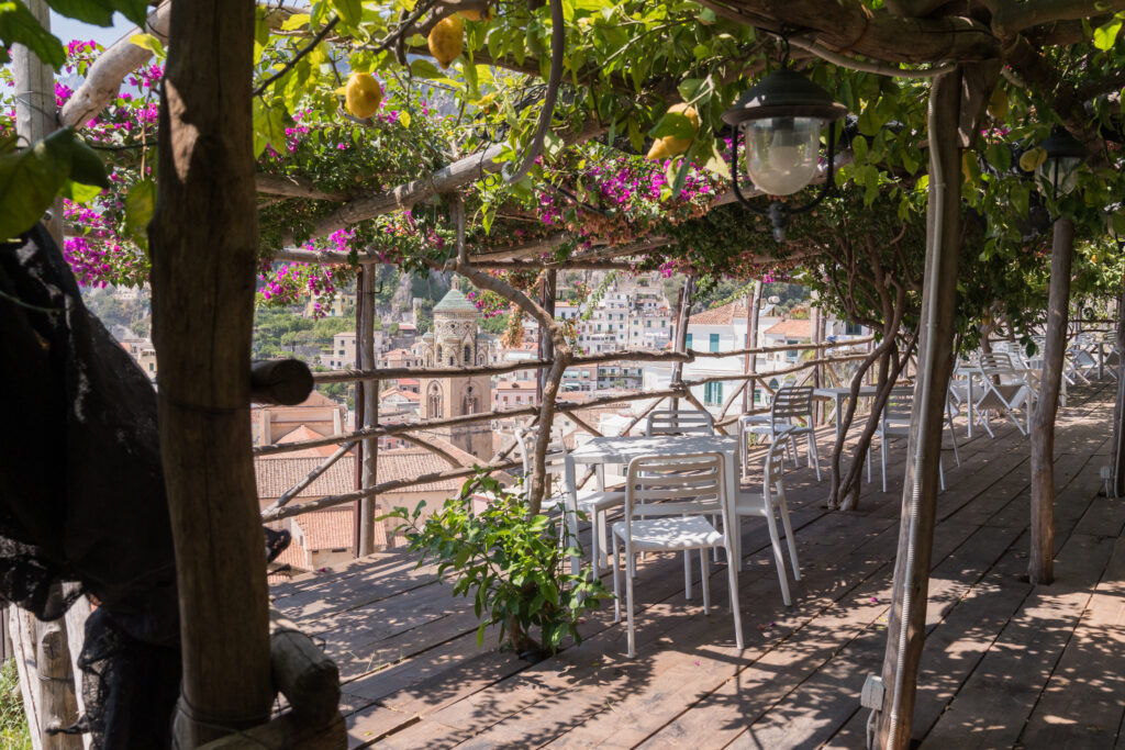 amalfi lemon garden terrace with view over the town